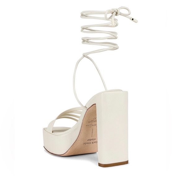 Black Suede Studio White Wrap Around Tie Up Platform Disco Sasha REVOLVE Heels - Picture 5 of 14